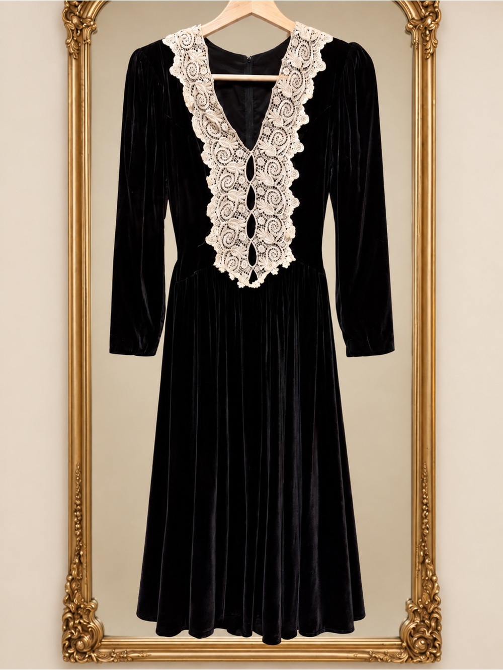 1980s-1990s Vintage Jessica McClintock Black Velvet Dress